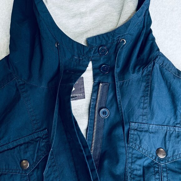 Forever 21 Ladies Military Jacket Hooded  Size M Blue Drawstring Waist Pockets - Picture 9 of 14